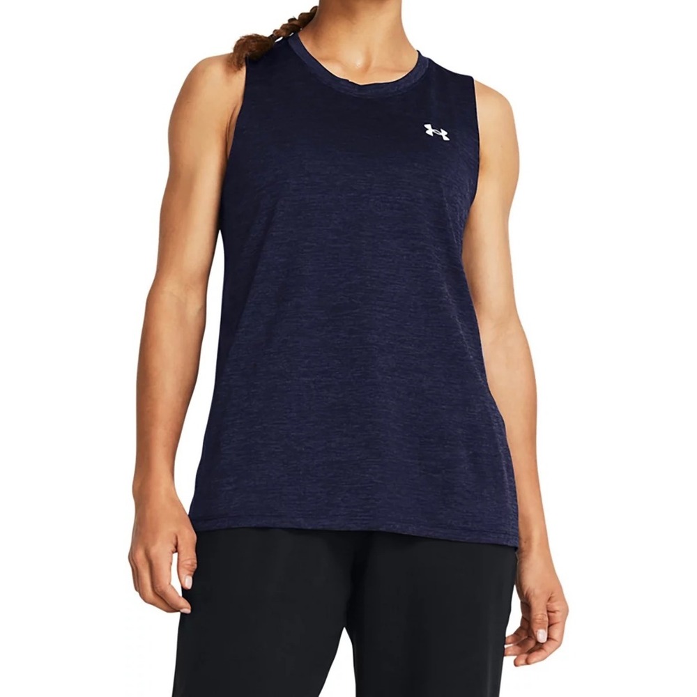 Under Armour Womens Tech Tank Top Navy Blue Heather Sleeveless Gym Shirt Medium